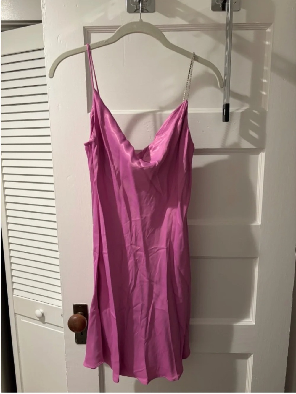 Zara fuchsia satin mini slip dress with cowl neck